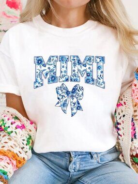 Blue Ribbon Mimi Shirt, Mothers Day Gift , Blue Floral Mom Shirt